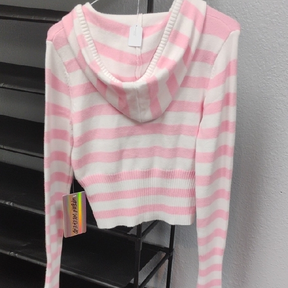 Pink and White Striped Zip-Up Hoodie - Picture 2 of 2